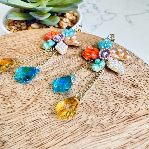 2/$30🌵 Colorful Beaded Floral Earrings Dangle Flower Faux Pearl Jewelry Gift - Picture 4 of 7